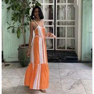 LemLem Anthropologie Orange Stripe Maxi Dress Small Beach Resort Cruise Vacation